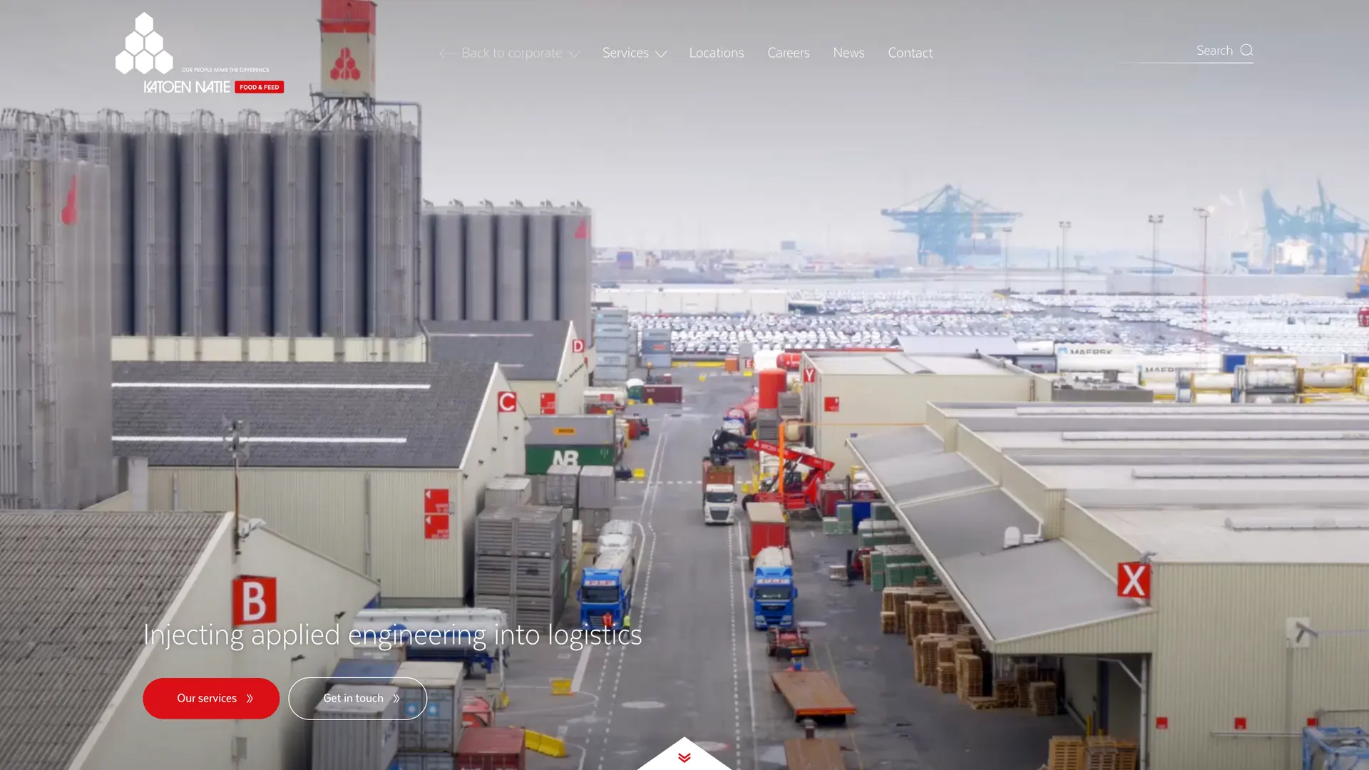 The Food & Feed business-unit site, silos and trucks on the terminal