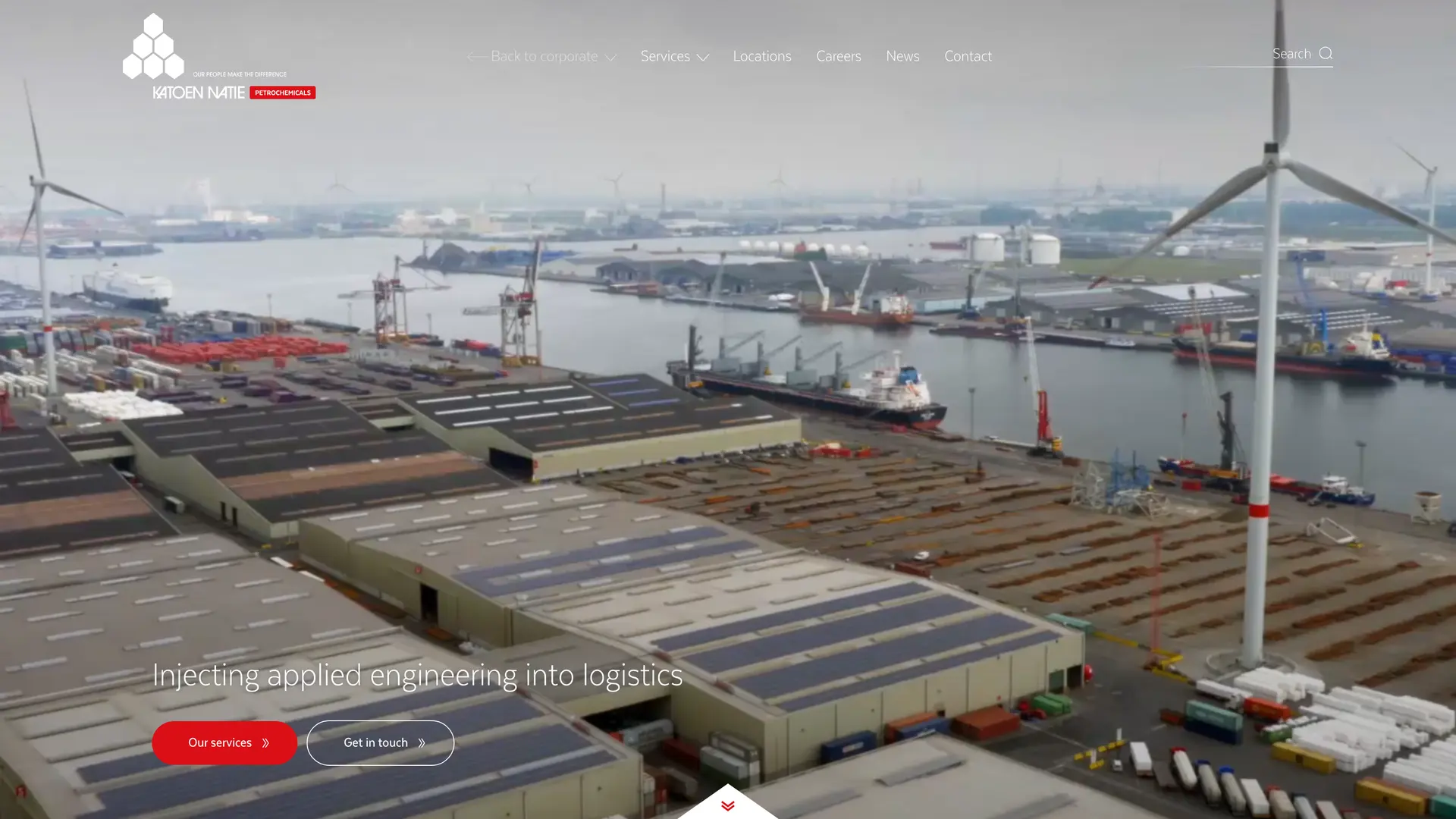 The Petrochemicals business-unit site: the same look, its own navigation and a red unit label beside the logo